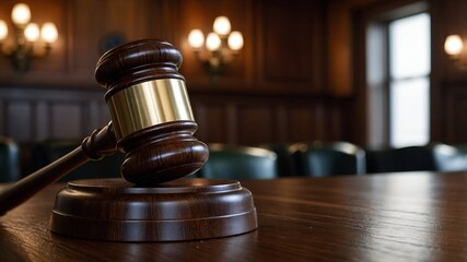 Auction gavel on block, symbol of authority, legal hammer, and public sale.