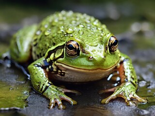 Close up green frog background 