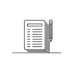Document Stack and Pencil Outline, Isolated on White Background, Data, Notes