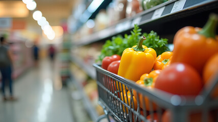 Rising food and grocery store prices and cost of living in Inflation concept
