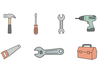 Fototapeta premium Collection of hand drawn construction and repair tools