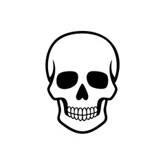 Fototapeta premium Simple black outline human skull illustration graphic design element for Halloween and danger themes