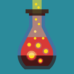 Laboratory flask with bubbling liquid and vibrant colors  