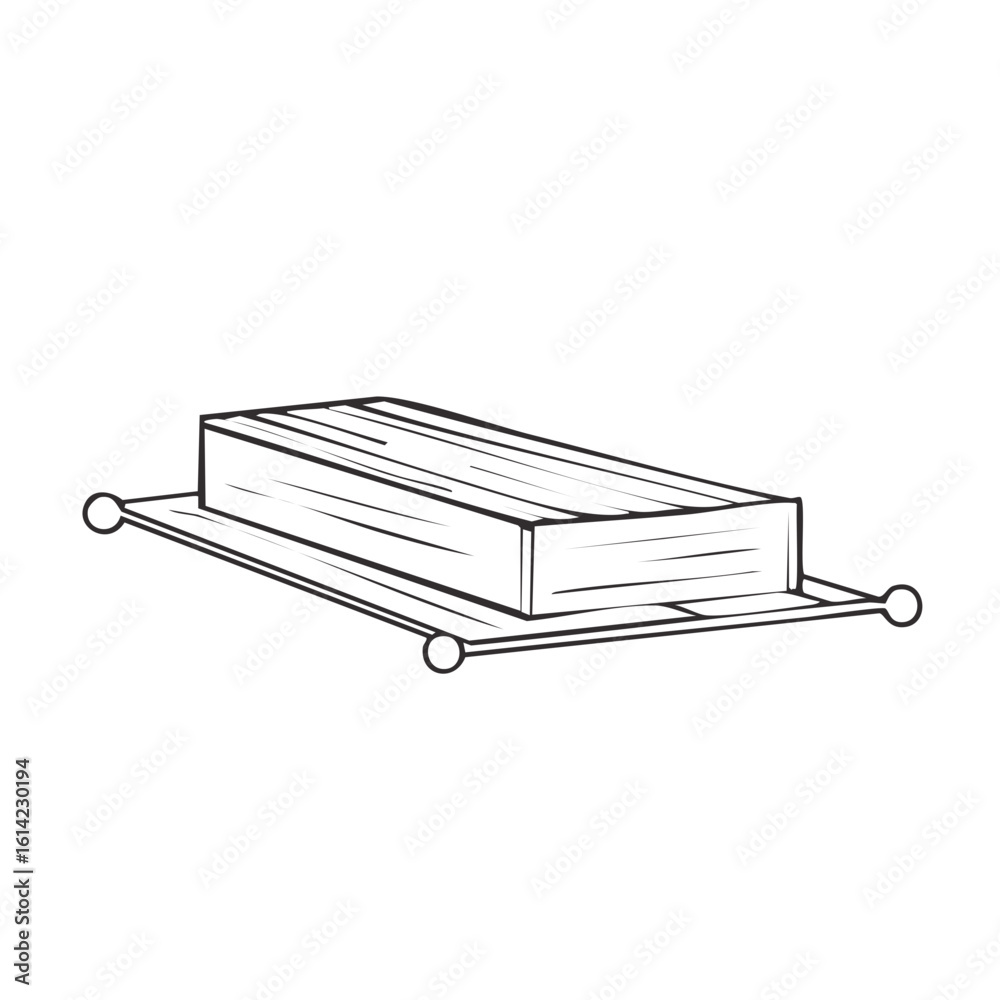 Poster wooden box displayed on simplistic table featuring a linear design and spherical accents a sketchlik