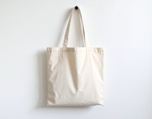 Minimalist Canvas Tote Bag on White Wall – Eco-Friendly Reusable Bag Mockup for Branding or Design