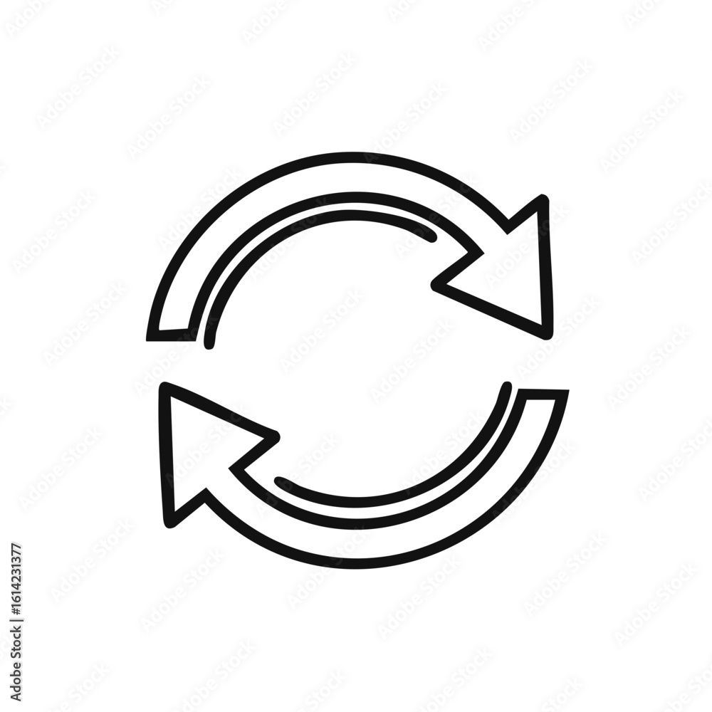 Poster circular process double arrows symbolize direction reversal rotation refresh outline icon
