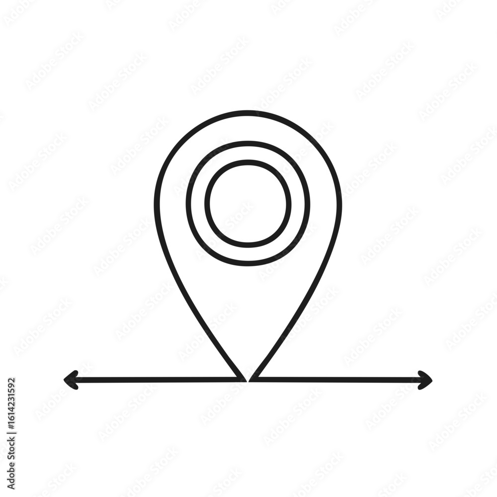 Poster location pointer with arrows indicating directions in a minimal line art illustration for navigation
