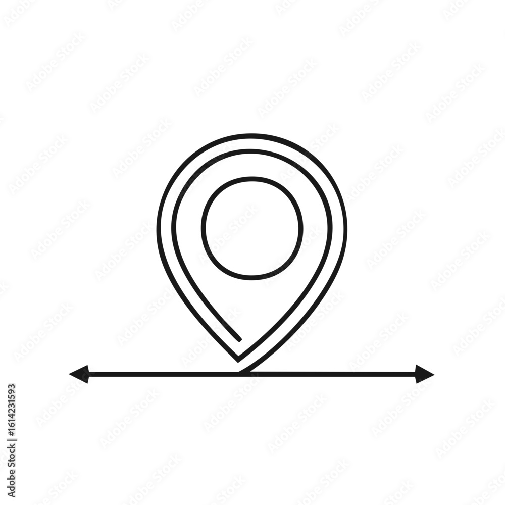 Poster location pin icon with bidirectional arrow for direction and navigation concepts