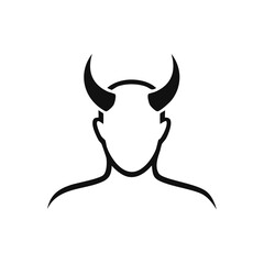 Simple Silhouette of a Demon with Horns, Evil Character Icon, Black Outline