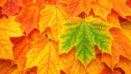 Vibrant autumn maple leaves in warm orange and yellow hues