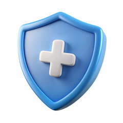 Fototapeta premium Blue shield with white cross isolated on transparent background