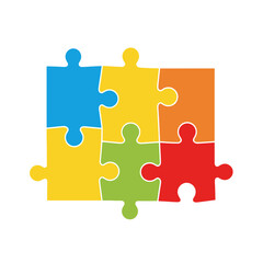 Colorful jigsaw puzzle pieces connected together forming a square shape illustration.