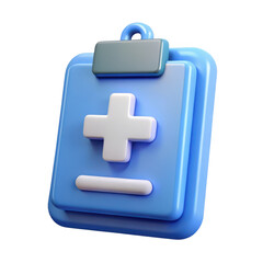 Obraz premium Blue medical clipboard with plus and minus symbols isolated on transparent background