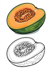 Freshly Cut Cantaloupe Melon Illustration