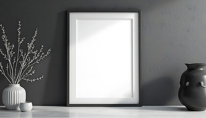 Framed Blank Art Print Mockup on Display with Minimalist Decor