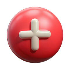 Obraz premium Red sphere with white plus symbol isolated on transparent background