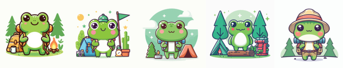 collection of cute frog vectors camping