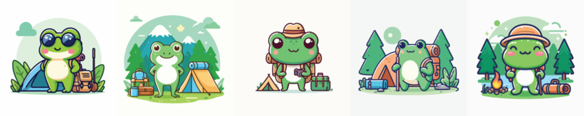 collection of cute frog vectors camping