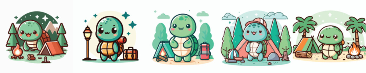 collection of cute turtle vectors camping