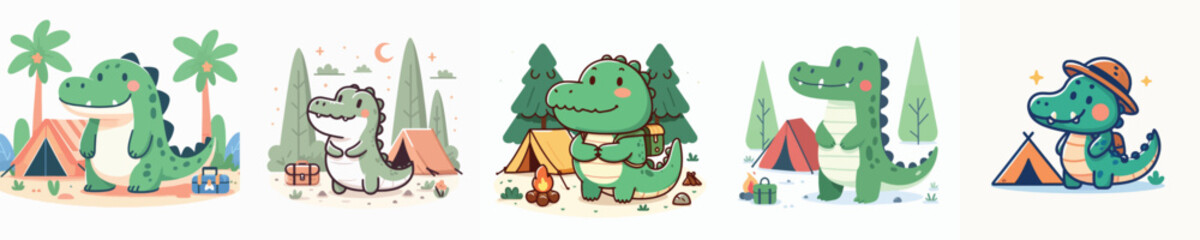 collection of cute crocodile vectors camping