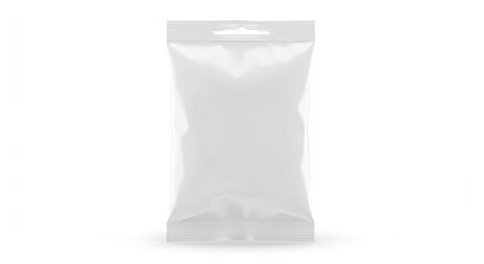A transparent plastic bag centered on a white background, showcasing a smooth, glossy texture and minimal reflections, ideal for product mockups.