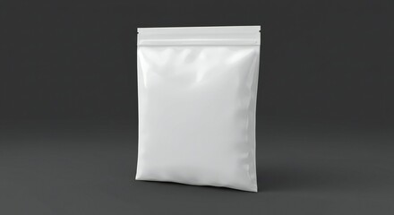 A clear white resealable pouch positioned at an angle on a dark grey background, emphasizing minimalism and utility, with soft shadows highlighting texture.