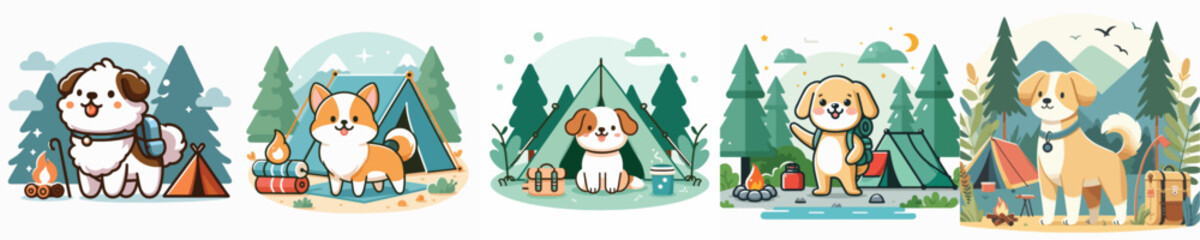 collection of cute dog vectors camping