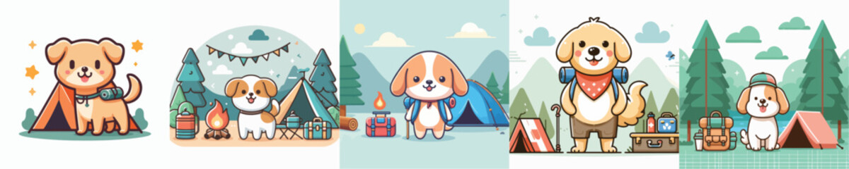 collection of cute dog vectors camping