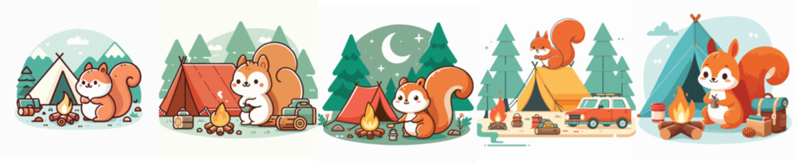 collection of cute squirrel vectors camping
