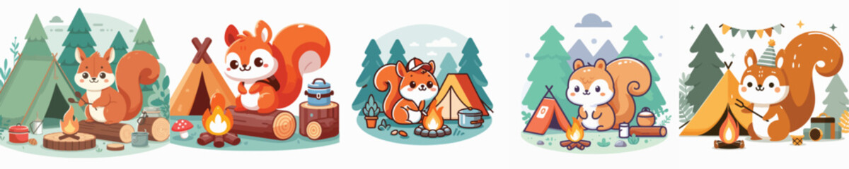 collection of cute squirrel vectors camping