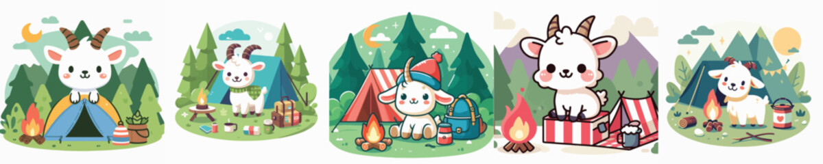 collection of cute sheep vectors camping