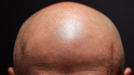 正面から見た頭頂部の薄毛が目立つ男性の頭皮クローズアップ。ヘアケアや頭皮改善の啓発素材として活用できるビジュアル。

