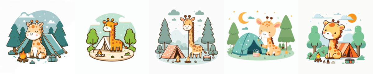 collection of cute giraffe vectors camping