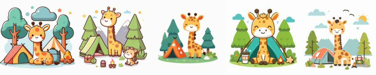 Fototapeta premium collection of cute giraffe vectors camping