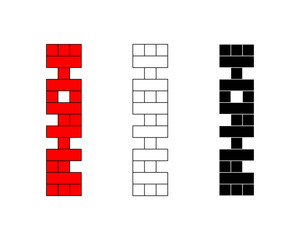 outline silhouette Jenga tower icon set isolated on white background