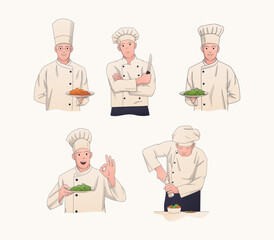 Chef Character Vector Illustration. Cute Modern Cook Pose for Restaurant or Culinary Branding