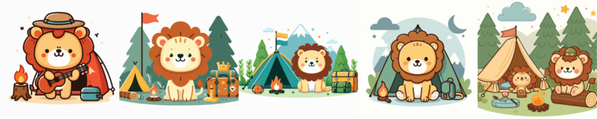 Naklejka premium collection of cute lion vectors camping