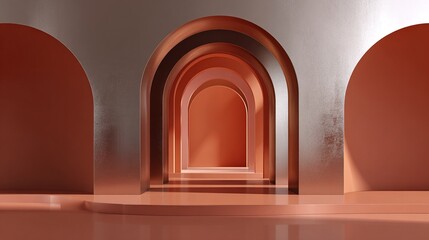 3d illustration of abstract minimal architecture background, geometric architectural with chrome or metallic arch design. High quality