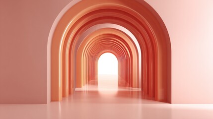 3d illustration of abstract minimal architecture background, geometric architectural with chrome or metallic arch design. High quality