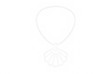 Delicate white seashell pendant hanging on fine chain, symbolizing maritime elegance against transparent backdrop