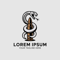 A striking logo featuring a snake coiled around a bullet, representing power and danger, suitable for businesses in security, firearms, or adventure industries.