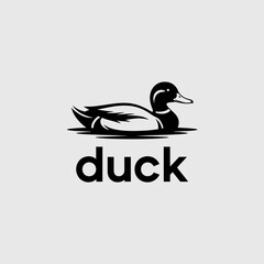 A minimalist and stylish black duck logo swimming on water is presented here, perfect for brands related to wildlife, nature, or aquatic ventures in a modern style.