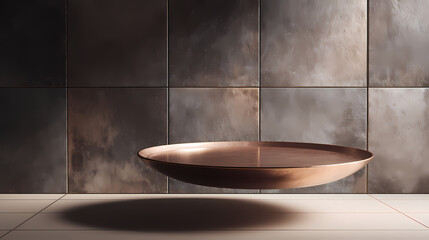Bronze plate levitating above ceramic matte tile