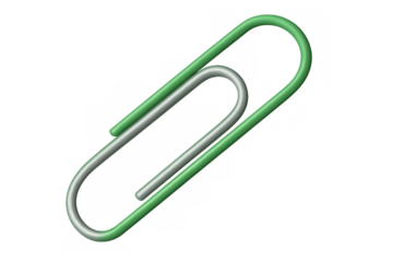 Green and silver paperclip on a transparent background, perfect for office and stationery related designs