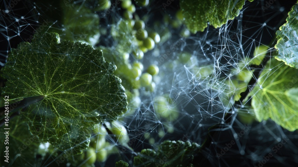 Poster soft light illuminating the intricate interface where soft robot technology merges with an organic p