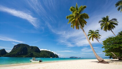 Fototapeta premium Idyllic tropical beach with palm trees and turquoise water