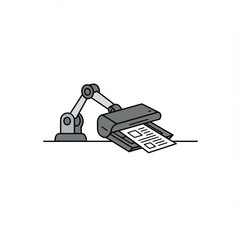 Fototapeta premium Gray Robotic Document Scanner on White Desk