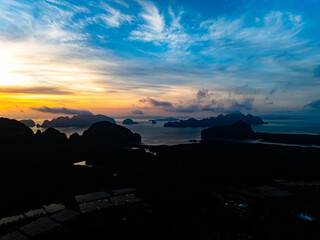 Drone view colorful clouds sunrise sky over mountains Landscape nature view