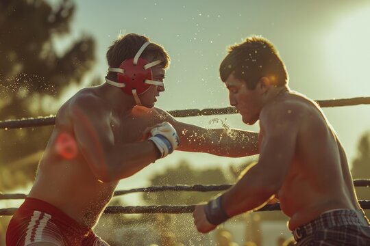 Two Wrestlers Competing in the Ring