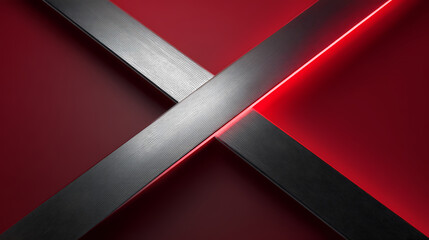 Crossed aluminum beam over matte crimson core